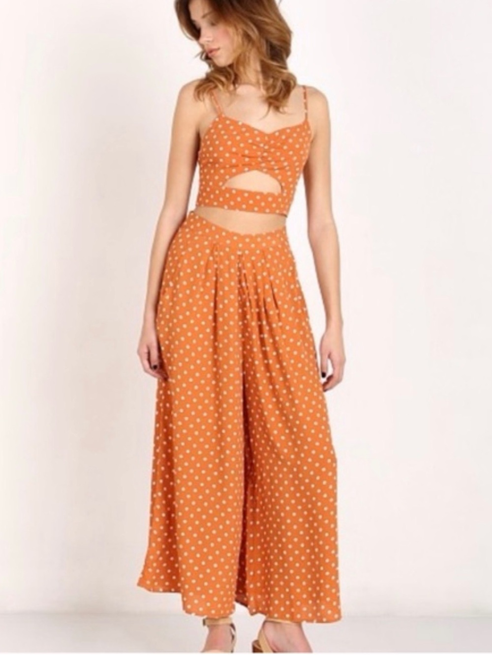 Flynn Skye Orange Polka Dot Wide-Leg Jumpsuit
